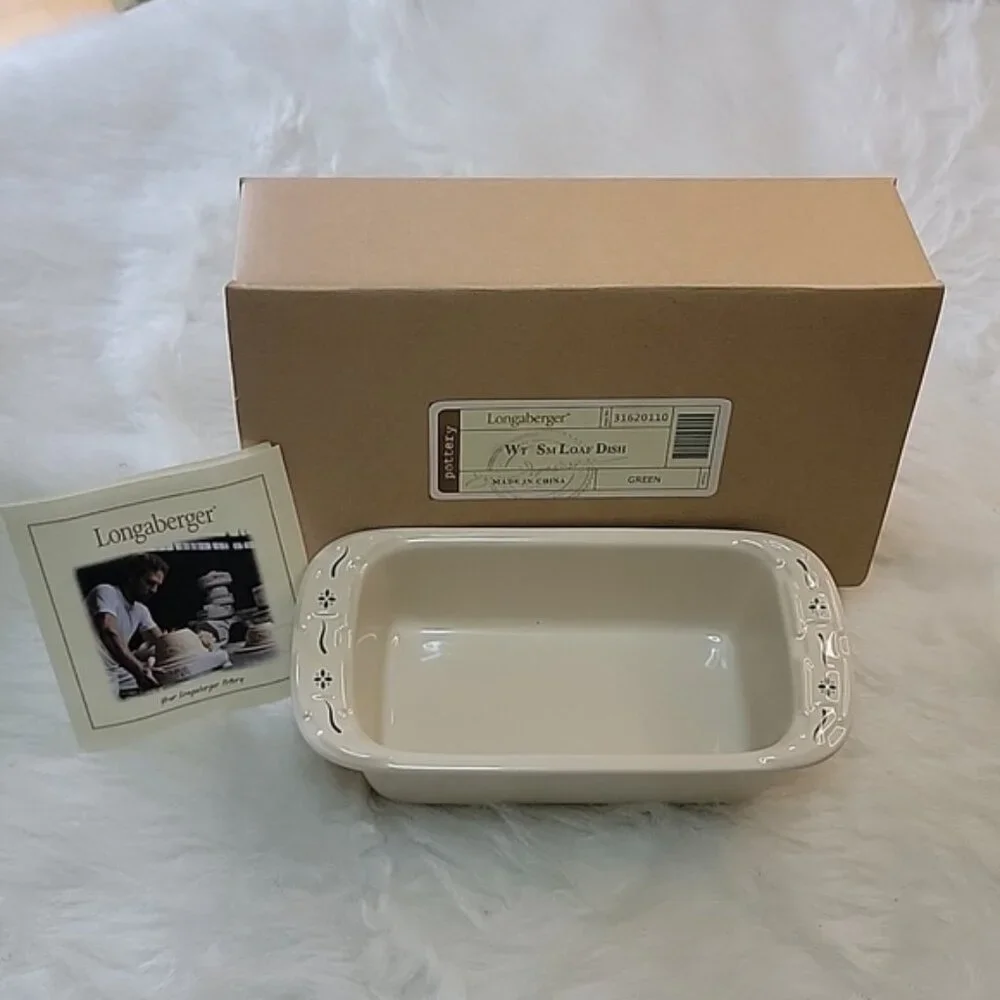 LONGABERGER NeW Woven Traditions Heritage Small‎ Cream Green Loaf Baking Dish